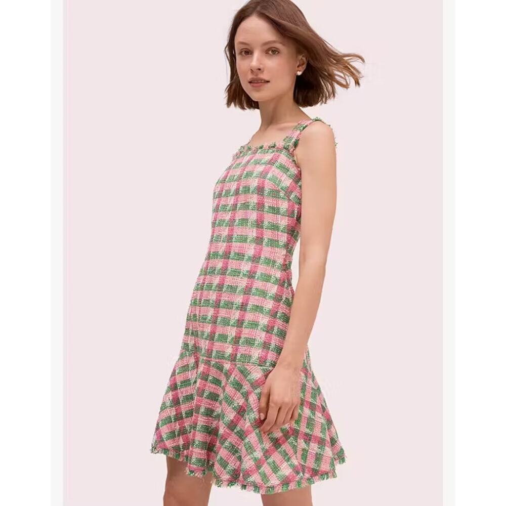 Kate Spade Tweed Dress Women's Size 6 Pink Green Twee Coquette Barbie Chic Posh